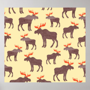 Poster Silhueta de alces dintados, padrão de aquarelas