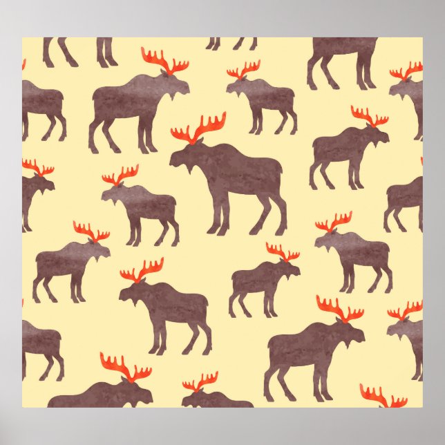Poster Silhueta de alces dintados, padrão de aquarelas (Frente)