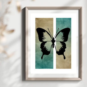 Poster Silhueta de Borboleta Rico Tanino Turquesa ao Fund