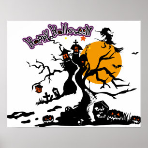 Poster Silhueta de bruxas bruxas Legal do Halloween