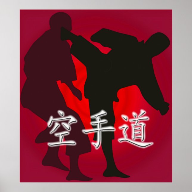 Poster Silhueta de carateiros em um fundo vermelho (Frente)