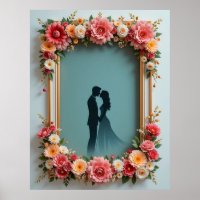 Silhueta de Casal em Moldura Floral no Casamento