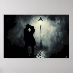 Poster Silhueta de Casal Romântico em Poste de Rua Nebulo