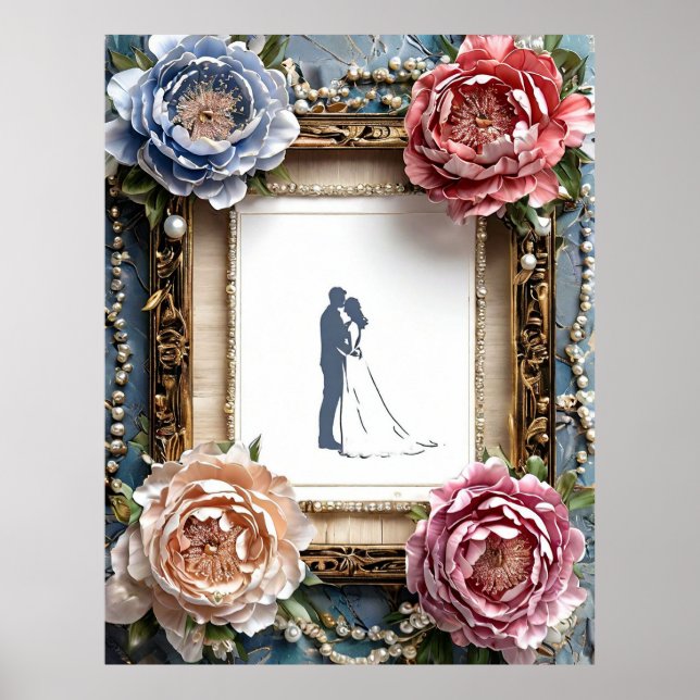 Poster Silhueta de Casamento Elegante em Quadro (Frente)