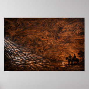 Poster Silhueta de cavaleiros ao pôr do sol