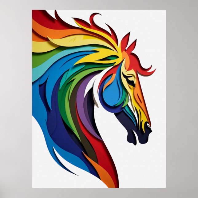 Poster Silhueta de Cavalo Arco-Íris Vibrante (Frente)