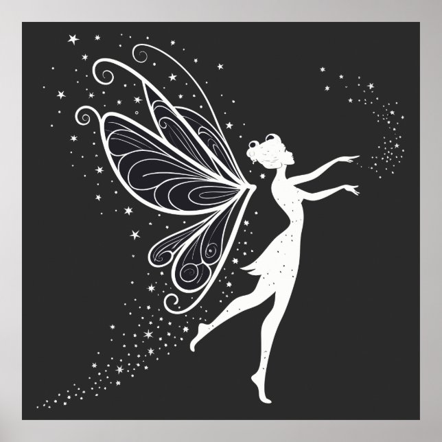 Poster Silhueta de Fadas Magicas com Asas e Estrelas (Frente)