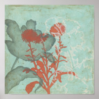 Silhueta de Flores Vermelhas em Fundo Teal