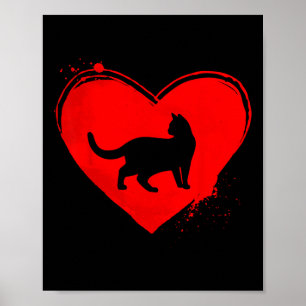 Poster Silhueta de Gato Forma de Coração Dia dos Namorado
