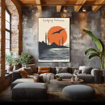 Silhueta de Istambul ao Pôr do Sol - Skyline Minim