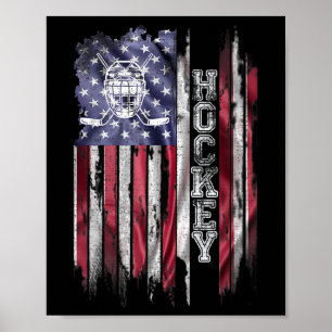 Poster Silhueta de jogador de hóquei com bandeira america