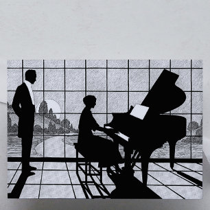 Poster Silhueta de Piano Estilo Art Déco Preto e Branco