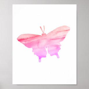 Poster Silhueta de pintura de borboleta cor de laranja ro