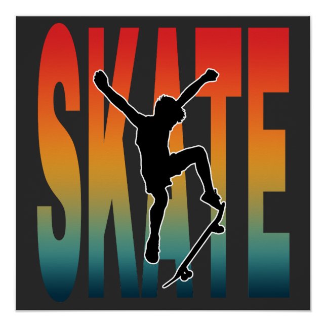 Pôster Silhueta de Skate Skateboarding (Frente)
