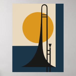 Poster Silhueta de Trombone Moderno de Meados do Século