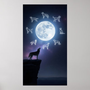 Poster Silhueta de um rouco uivando em um penhasco