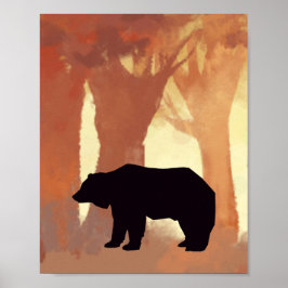 Poster Silhueta de Urso na Floresta Arte de Parede para B