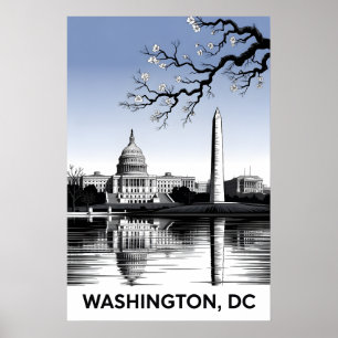 Poster Silhueta de Washington DC em Preto e Branco em Xil