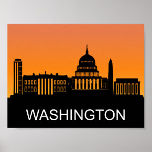 Poster Silhueta de Washington, ilustração do por do sol