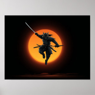 Poster Silhueta Dinâmica do Samurai Saltando