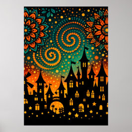 Poster Silhueta do Castelo na Noite Mística