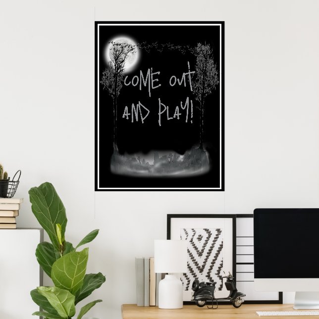 Poster Silhueta do Cemitério de Halloween (Escritório em casa)