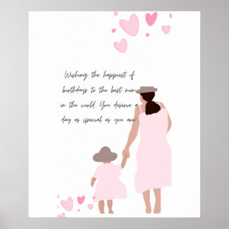 Poster Silhueta do Coração Rosa de Mãe e Filha
