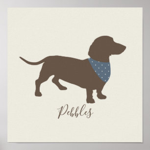 Poster Silhueta do Dachshund de Minimalistic com nome do