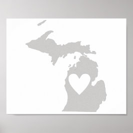 Pôster Silhueta do estado de Michigan coração