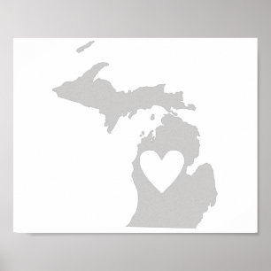 Pôster Silhueta do estado de Michigan coração