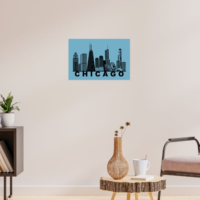 Poster Silhueta do Horizonte de Chicago  (Sala de Estar 3)