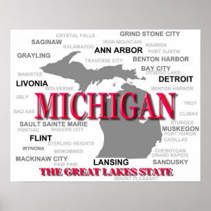 Pôster Silhueta do mapa do orgulho do estado do Michigan