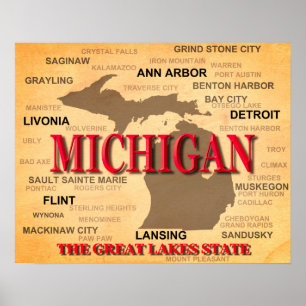 Poster Silhueta do mapa do orgulho do estado do Michigan