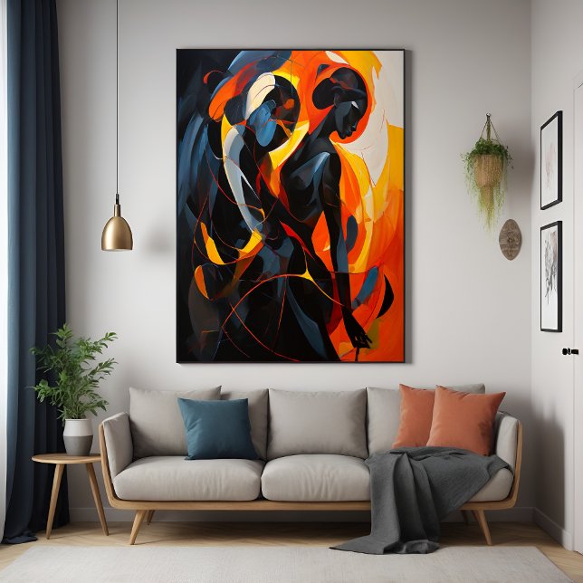Pôster Silhueta Elegante de Abstrato em Arte Fiery Tones (Criador carregado)