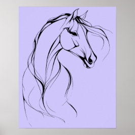 Poster Silhueta Elegante de Contorno de Cavalos