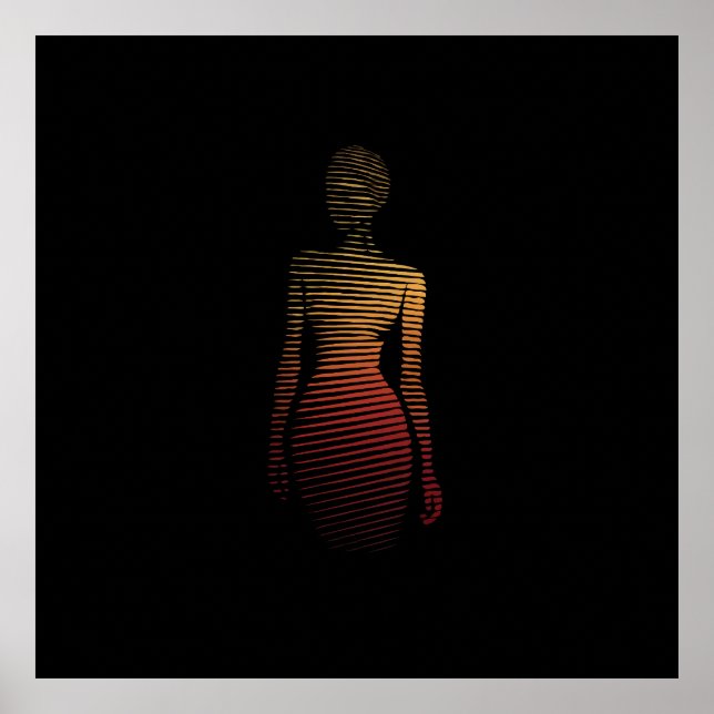 Poster Silhueta Estilizada da Mulher - Arte de Linha Grad (Frente)
