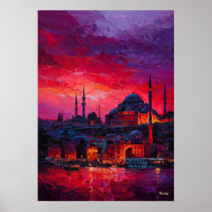 Poster Silhueta expressionista de Istambul vibrante cidad