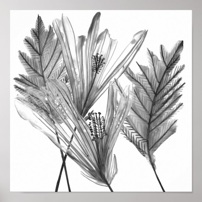 Poster Silhueta Floral - Cinza (Frente)