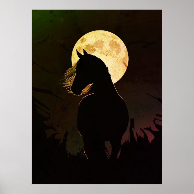 Poster Silhueta Majestosa de Cavalo sob a Lua Cheia (Frente)