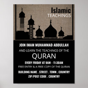 Poster Silhueta Mesquita Burlap, Advertido no Ensino Islâ