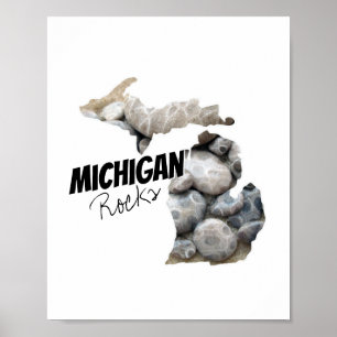 Poster Silhueta Michigan Preenchida Com Pedras De Petoske