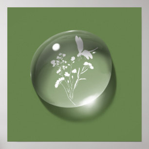 Poster Silhueta Mínima Verde de Água Floral Moderna