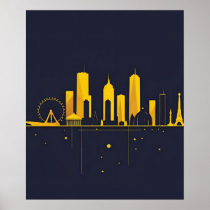 Poster Silhueta Minimalista da Cidade com Geometria 
