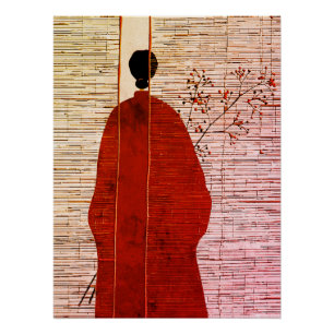 Pôster Silhueta moderna inspirada em japonês com berries