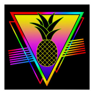 Pôster Silhueta Moderna Retro Abacaxi Fruta de Verão
