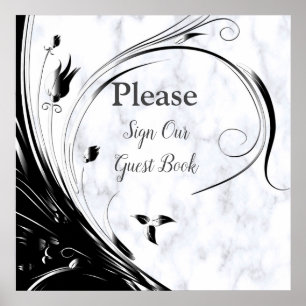 Poster Silhueta Negra Elegante Moderna no Mármore Branco