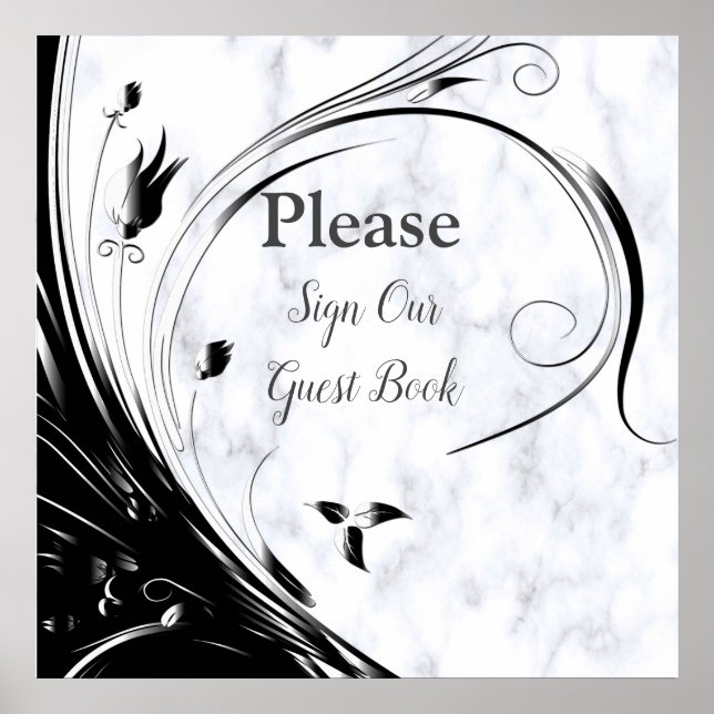 Poster Silhueta Negra Elegante Moderna no Mármore Branco (Frente)