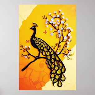 Poster Silhueta Peacock Incrível com Acentos Florais