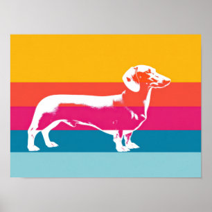 Poster Silhueta Retro do Dachshund – Arte Colorida Pop de