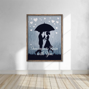 Poster Silhueta Romântica Dançando na Chuva